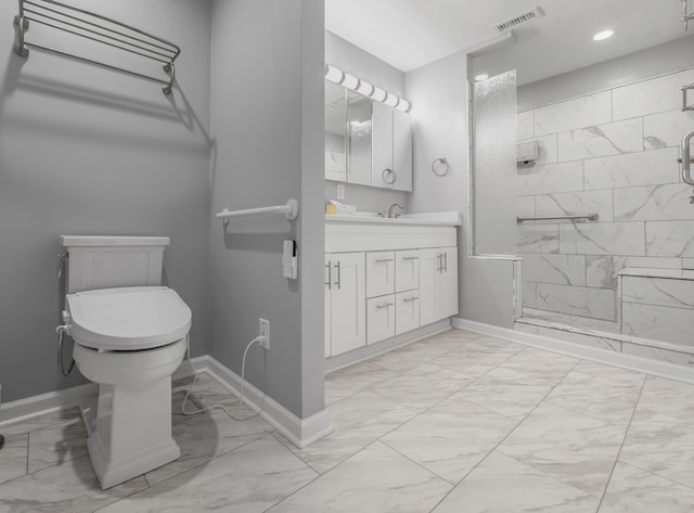 244 Chippendale Cir, Lexington, KY 40517 - bathroom featuring marble look tiles, vanity, a shower stall, and recessed lighting