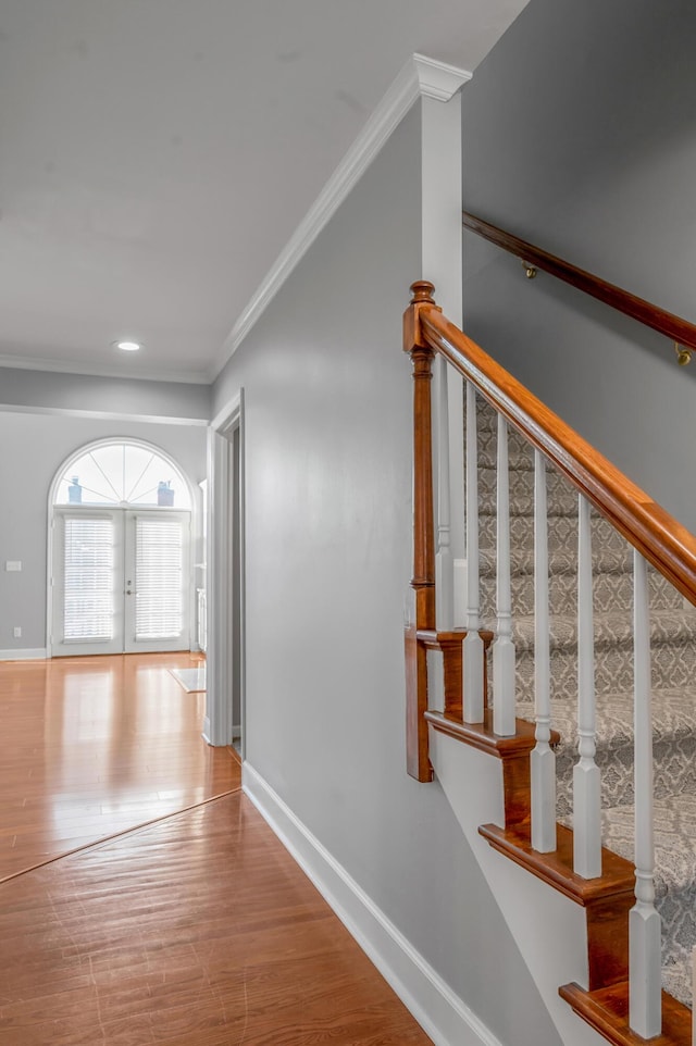 244 Chippendale Cir, Lexington, KY 40517 - stairs featuring ornamental molding, baseboards, wood finished floors, french doors, and recessed lighting