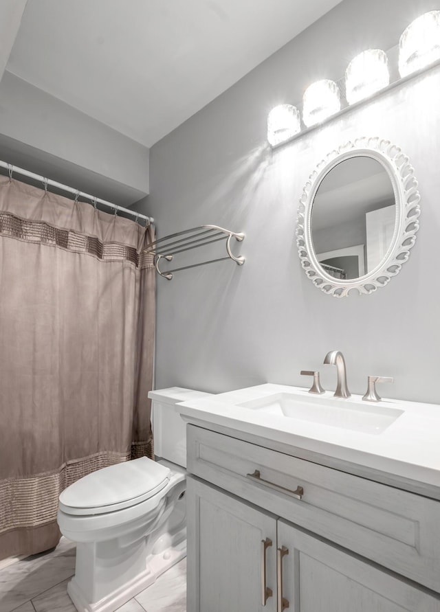244 Chippendale Cir, Lexington, KY 40517 - full bathroom with vanity, toilet, marble look tile flooring, and curtained shower