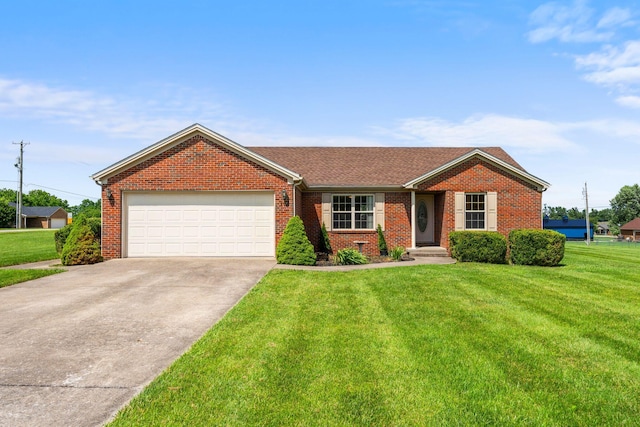 174 Shirdell Dr, Richmond, KY 40475 - single story home with driveway, a front lawn, a garage, brick siding, and roof with shingles