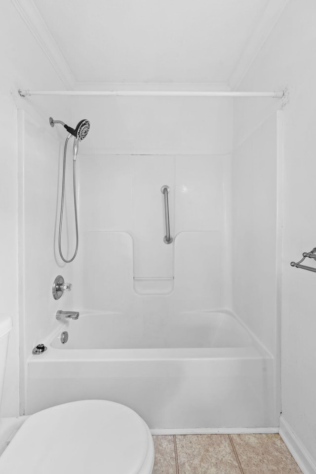 174 Shirdell Dr, Richmond, KY 40475 - bathroom featuring toilet, shower / bath combination, tile patterned floors, ornamental molding, and baseboards