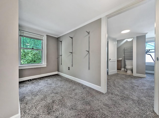 213 W Elm St, Nicholasville, KY 40356 - unfurnished bedroom featuring carpet floors, baseboards, ornamental molding, and connected bathroom