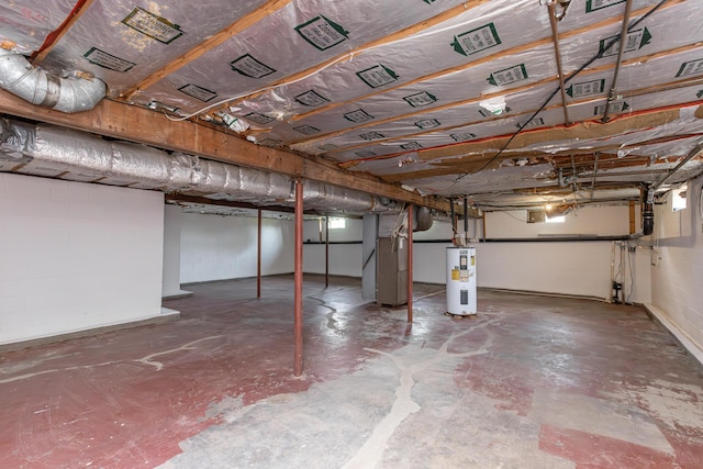 9581 Harrodsburg Rd, Wilmore, KY 40390 - unfinished basement featuring water heater, heating unit, and concrete block wall