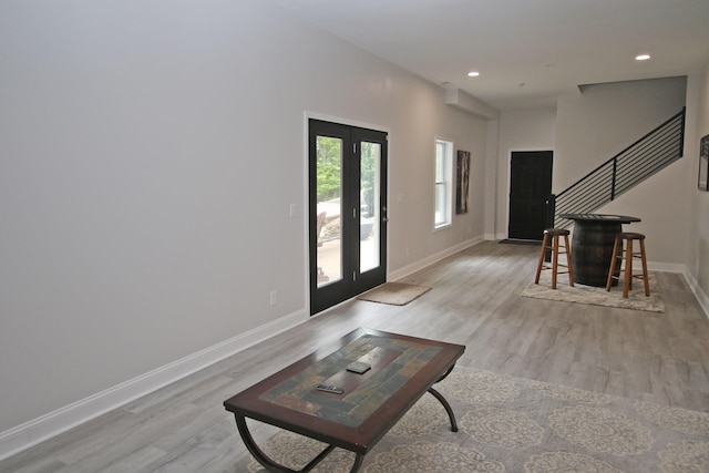 5420 Kiddville Ln, Lexington, KY 40515 - entrance foyer featuring light wood-type flooring, baseboards, recessed lighting, stairs, and french doors