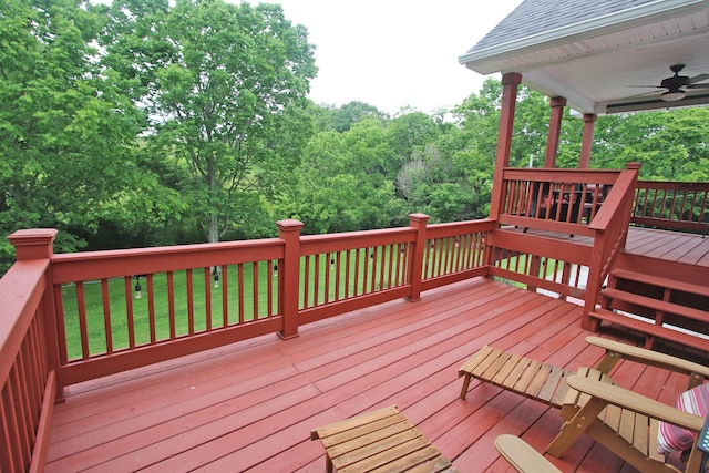5420 Kiddville Ln, Lexington, KY 40515 - wooden terrace with ceiling fan and a lawn