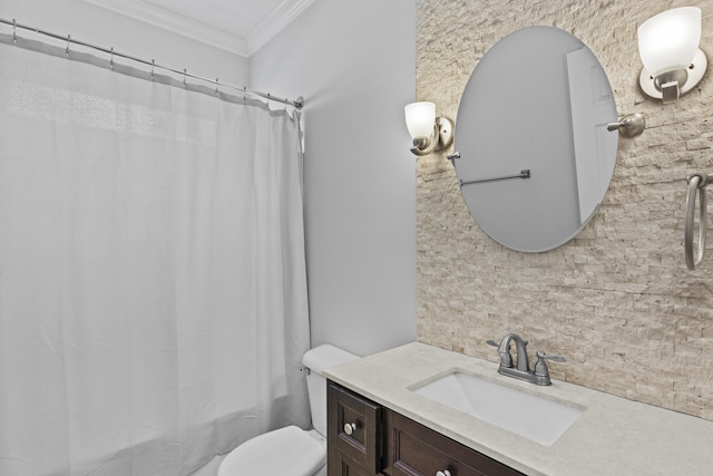 584 Southpoint Dr, Lexington, KY 40515 - bathroom with ornamental molding, vanity, shower / tub combo, and backsplash