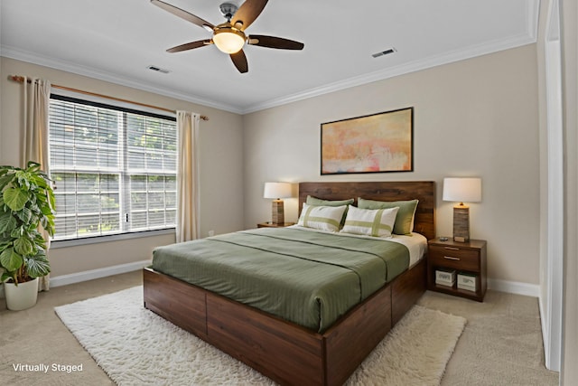 584 Southpoint Dr, Lexington, KY 40515 - bedroom featuring light colored carpet, ornamental molding, and ceiling fan