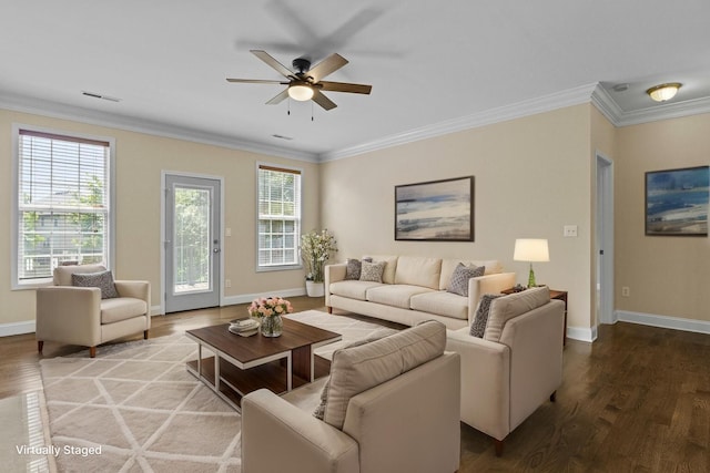584 Southpoint Dr, Lexington, KY 40515 - living area featuring wood finished floors, ceiling fan, and crown molding