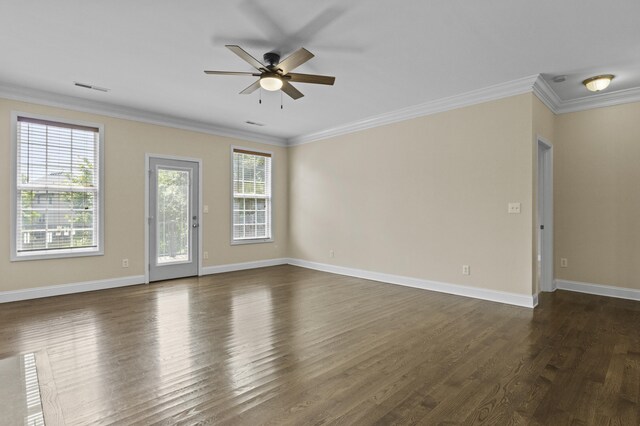 584 Southpoint Dr, Lexington, KY 40515 - unfurnished room with ceiling fan, dark wood-type flooring, and ornamental molding