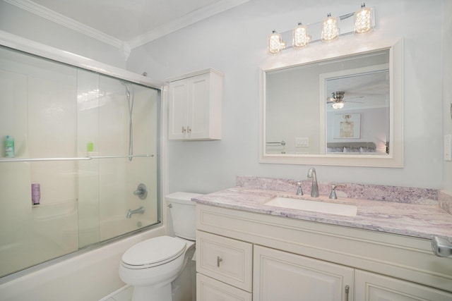 1280 Kennecott Way, Lexington, KY 40514 - bathroom featuring crown molding, vanity, enclosed tub / shower combo, and a ceiling fan