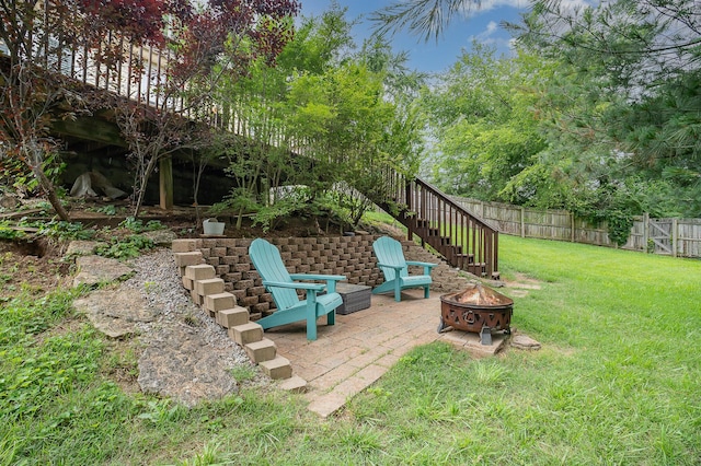 1280 Kennecott Way, Lexington, KY 40514 - fenced backyard with an outdoor fire pit, stairs, and a patio area