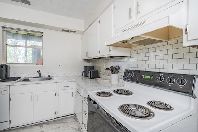 421 Redding Rd Unit 56, Lexington, KY 40517 - kitchen with range with electric cooktop, a sink, light marble finish flooring, white cabinetry, and light countertops