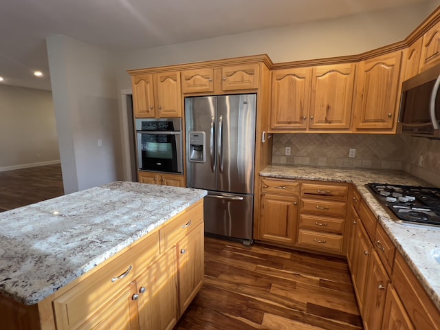 131 Betsy Ross Ln, Danville, KY 40422 - kitchen with appliances with stainless steel finishes, dark wood-type flooring, light stone countertops, tasteful backsplash, and recessed lighting