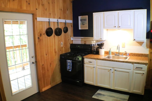 16 Hardwood Hl, Salt Lick, KY 40371 - kitchen with black gas stove, a sink, dark wood-style flooring, white cabinetry, and backsplash