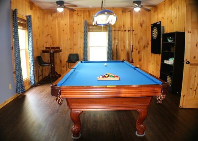 16 Hardwood Hl, Salt Lick, KY 40371 - playroom with a ceiling fan, pool table, wooden walls, wood finished floors, and baseboards