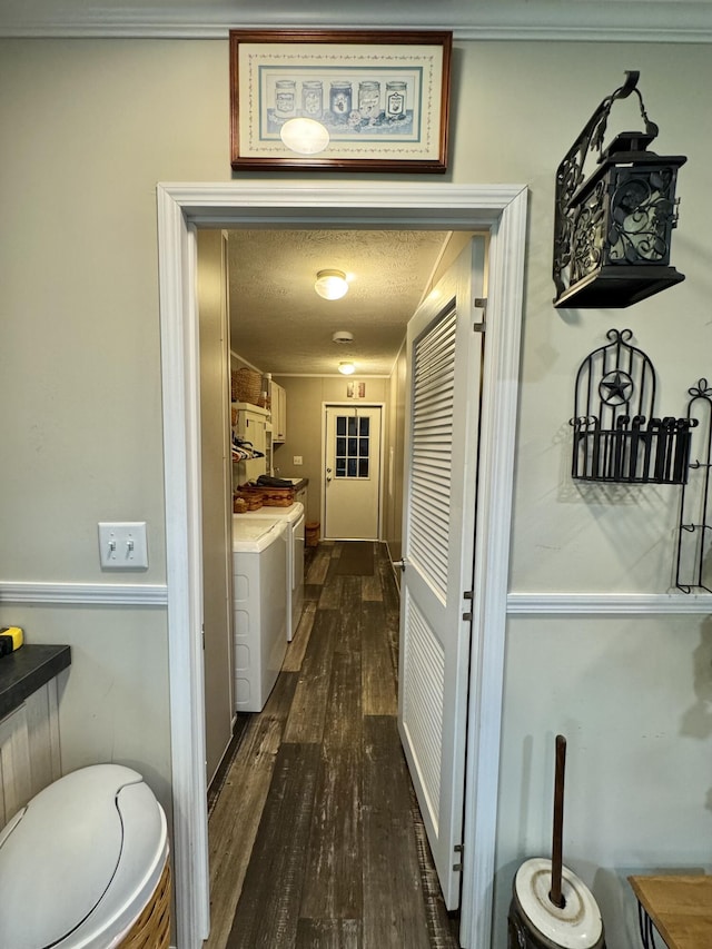 115 Wolf Creek Crossing Rd, Nancy, KY 42544 - hall featuring washing machine and clothes dryer and dark wood finished floors