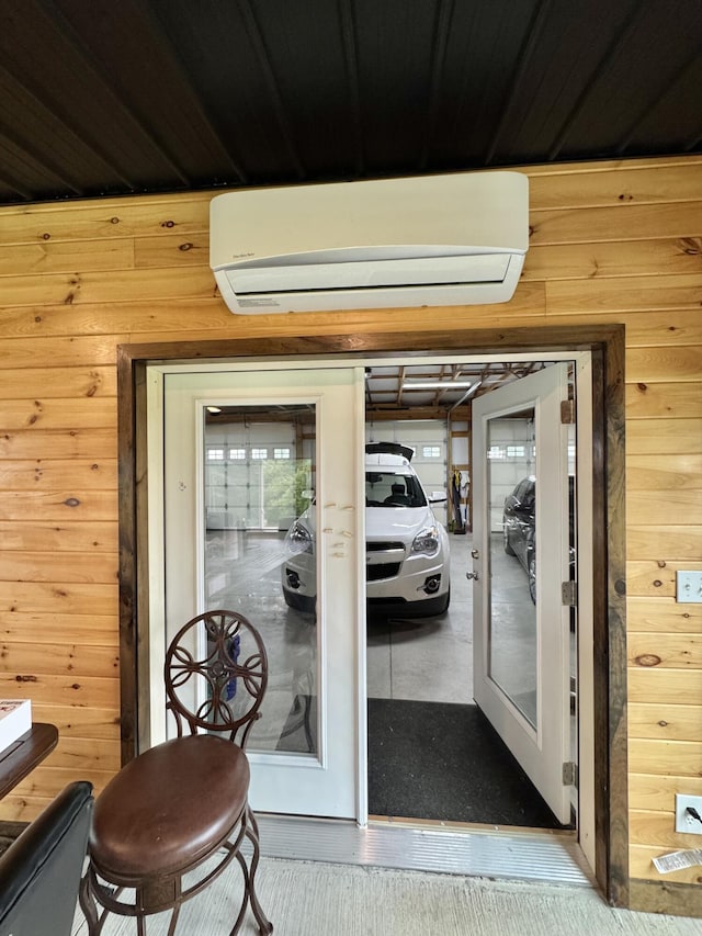 115 Wolf Creek Crossing Rd, Nancy, KY 42544 - interior space featuring a wall mounted air conditioner and wooden walls