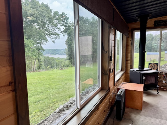 115 Wolf Creek Crossing Rd, Nancy, KY 42544 - sunroom featuring a wood stove