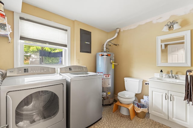 1716 Biloxi Ct, Lexington, KY 40505 - washroom featuring gas water heater, electric panel, and separate washer and dryer