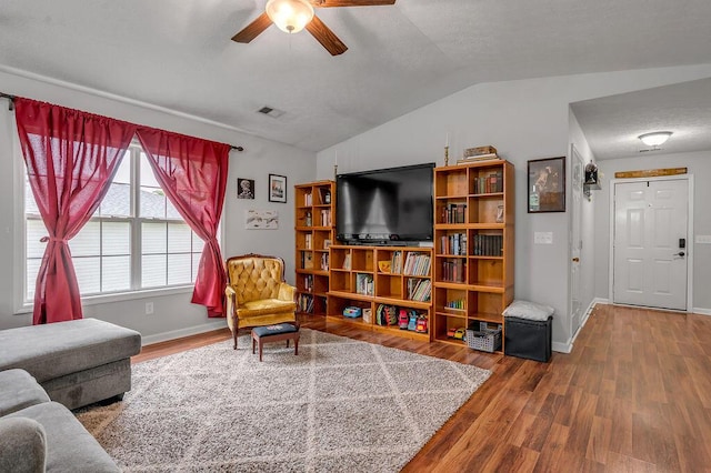 1416 Equine Way, Frankfort, KY 40601 - living room with ceiling fan, wood finished floors, vaulted ceiling, and baseboards