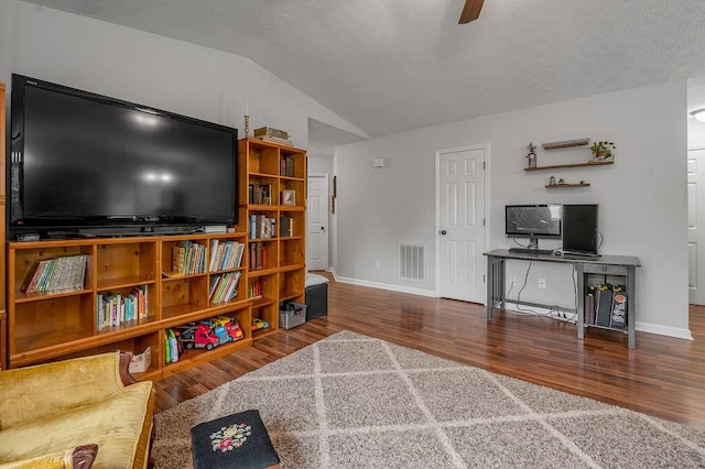 1416 Equine Way, Frankfort, KY 40601 - living room with lofted ceiling, baseboards, wood finished floors, and a ceiling fan