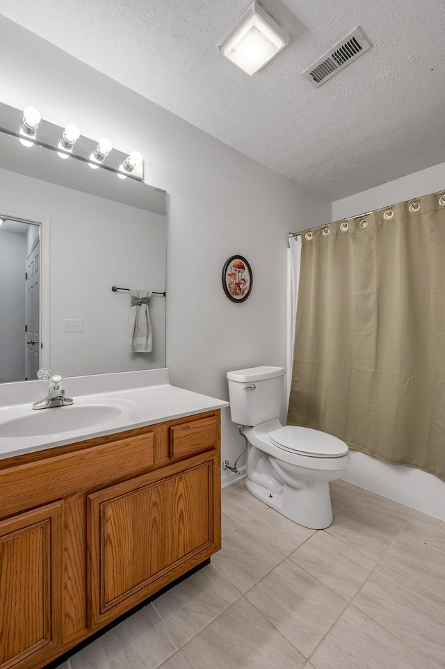 1416 Equine Way, Frankfort, KY 40601 - bathroom with toilet, vanity, tile patterned floors, a textured ceiling, and curtained shower