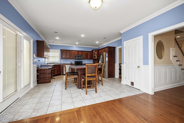1369 Saddle Club Way, Lexington, KY 40504 - dining space with stairs, crown molding, light tile patterned flooring, and recessed lighting
