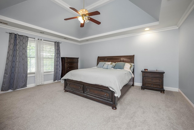 1369 Saddle Club Way, Lexington, KY 40504 - bedroom featuring light carpet, baseboards, a raised ceiling, ornamental molding, and recessed lighting