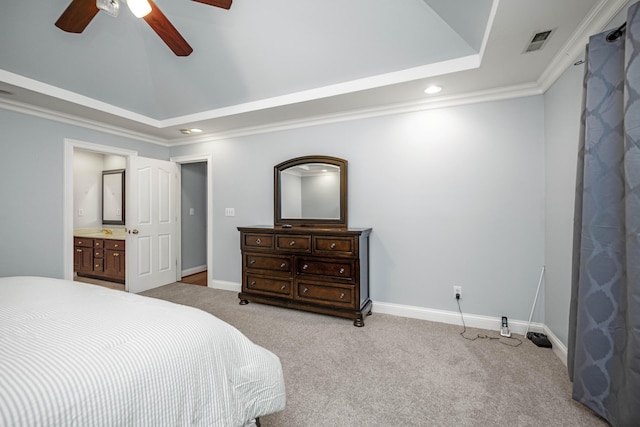 1369 Saddle Club Way, Lexington, KY 40504 - bedroom featuring light colored carpet, baseboards, recessed lighting, crown molding, and ensuite bathroom