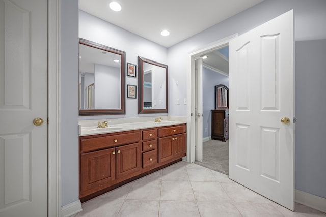 1369 Saddle Club Way, Lexington, KY 40504 - bathroom featuring double vanity, tile patterned flooring, baseboards, and recessed lighting