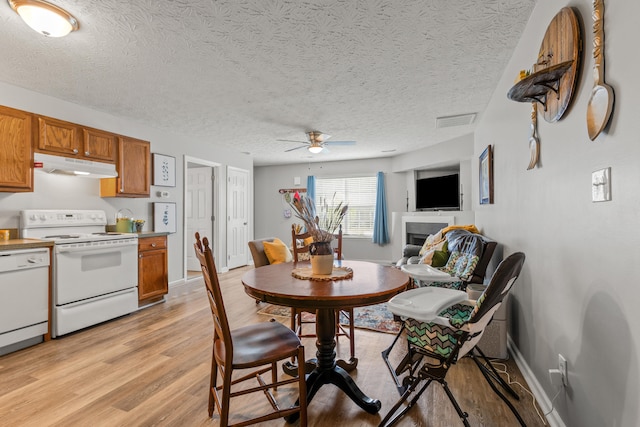 416 Scottsdale Cir, Lexington, KY 40511 - dining room featuring light wood-style flooring, a ceiling fan, and a textured ceiling