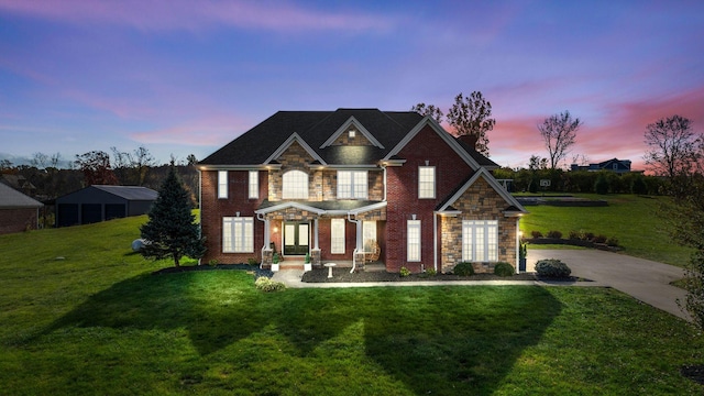 1022 Forest Hill Dr, Lawrenceburg, KY 40342 - view of front of home featuring a front lawn, stone siding, and brick siding