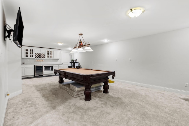 1022 Forest Hill Dr, Lawrenceburg, KY 40342 - rec room with a bar, beverage cooler, billiards table, and carpet floors