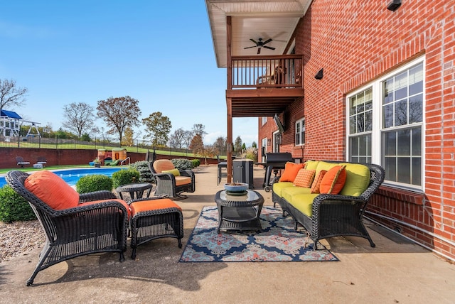 1022 Forest Hill Dr, Lawrenceburg, KY 40342 - patio / terrace featuring an outdoor hangout area, a patio, and a ceiling fan