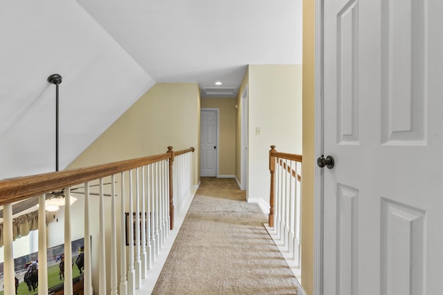 102 Dickinson Ct, Georgetown, KY 40324 - hall featuring light colored carpet, lofted ceiling, and recessed lighting
