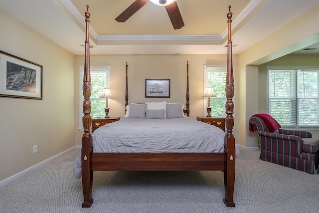 768 Emmett Creek Ln, Lexington, KY 40515 - carpeted bedroom featuring crown molding, multiple windows, a raised ceiling, and ceiling fan
