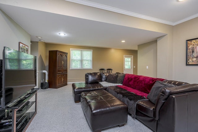 768 Emmett Creek Ln, Lexington, KY 40515 - living room featuring carpet floors, crown molding, and recessed lighting