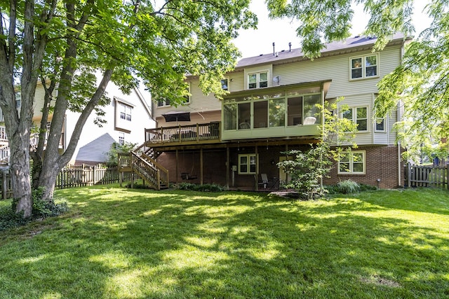 768 Emmett Creek Ln, Lexington, KY 40515 - rear view of house with a sunroom, stairs, a wooden deck, and brick siding