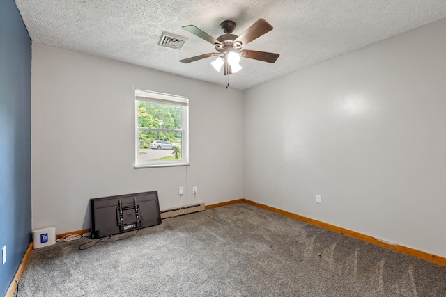 15 Conlee Ln, Stanton, KY 40380 - carpeted empty room featuring a baseboard radiator, ceiling fan, baseboards, and a textured ceiling