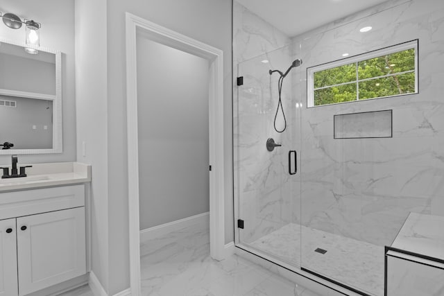 437 Boones Creek Rd, Lancaster, KY 40444 - full bath featuring marble finish flooring, a marble finish shower, vanity, and baseboards