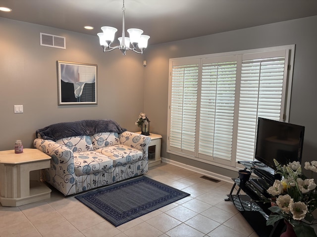 260 Beech Fork Blvd, Clay City, KY 40312 - living room featuring recessed lighting, light tile patterned floors, and a chandelier