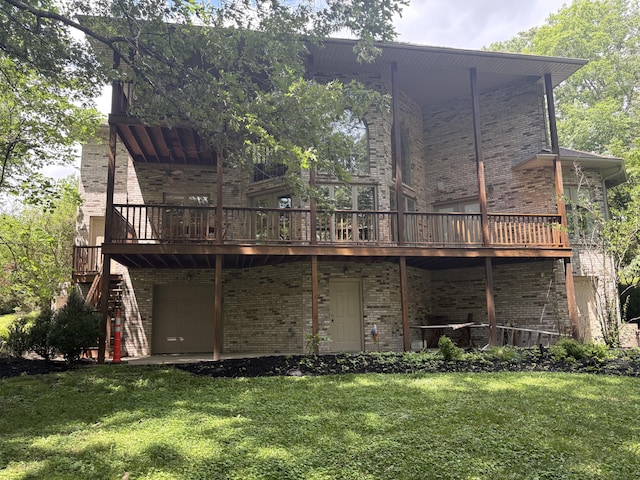 260 Beech Fork Blvd, Clay City, KY 40312 - rear view of house with brick siding, a wooden deck, a yard, and an attached garage