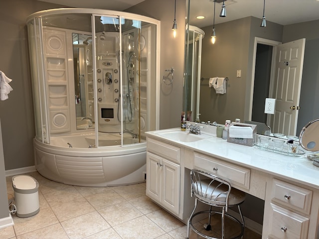 260 Beech Fork Blvd, Clay City, KY 40312 - full bathroom with vanity, tile patterned flooring, and bath / shower combo with glass door