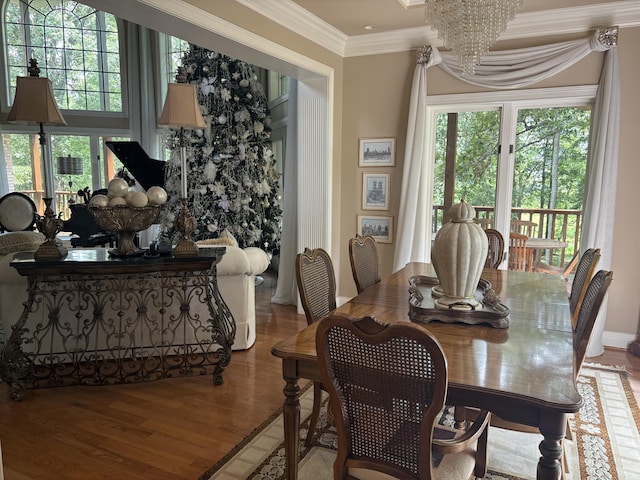 260 Beech Fork Blvd, Clay City, KY 40312 - dining room with a chandelier, wood finished floors, and ornamental molding