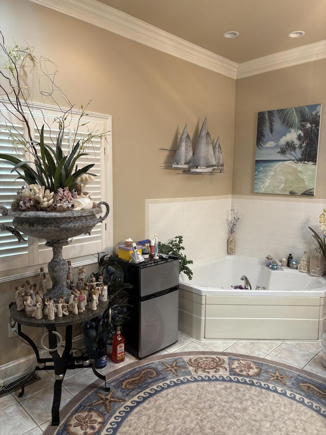 260 Beech Fork Blvd, Clay City, KY 40312 - full bath featuring tile patterned floors, a garden tub, crown molding, and recessed lighting