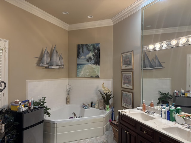 260 Beech Fork Blvd, Clay City, KY 40312 - full bathroom with ornamental molding, a bath, double vanity, and tile patterned floors