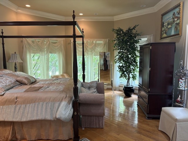260 Beech Fork Blvd, Clay City, KY 40312 - bedroom with multiple windows, wood finished floors, ornamental molding, and recessed lighting