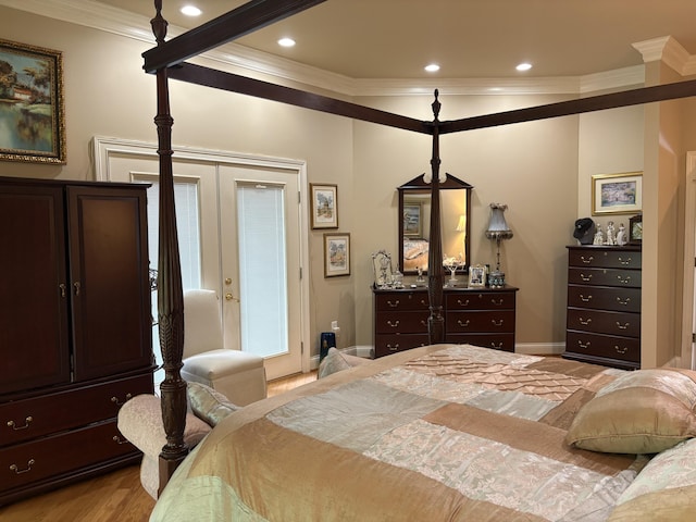260 Beech Fork Blvd, Clay City, KY 40312 - bedroom with ornamental molding, recessed lighting, wood finished floors, and french doors