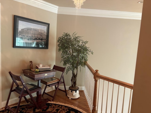 260 Beech Fork Blvd, Clay City, KY 40312 - office space with ornamental molding, wood finished floors, and a chandelier