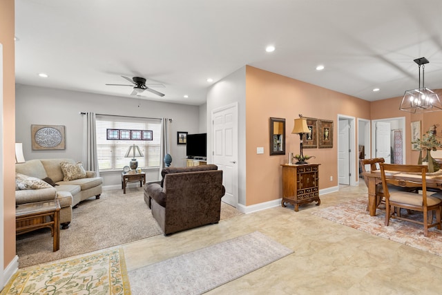 111 Acorn Path, Georgetown, KY 40324 - living area with ceiling fan, a chandelier, and recessed lighting